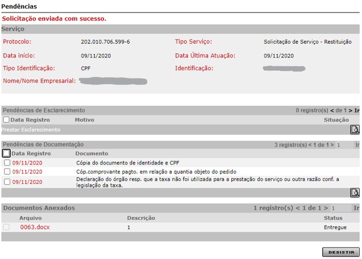 Siare_tela pendencias e documentos enviados